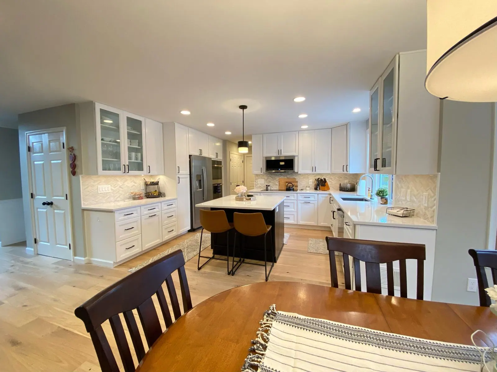 Remodeled kitchen with new cabinetry and island in a New Jersey home